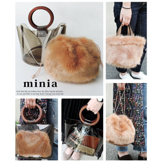 ayamosh様専用 minia ファー巾着付きクリアバケツバッグ 2018AW レディースのバッグ(ハンドバッグ)の商品写真