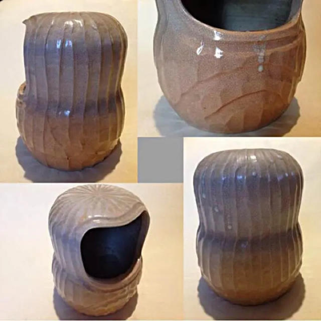 珍品希少】萩焼 松緑 だるま火鉢 ダルマ 手炙り 陶器 茶道具 花器-