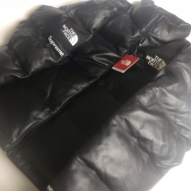 シュプリーム north face leather nuptse 黒L