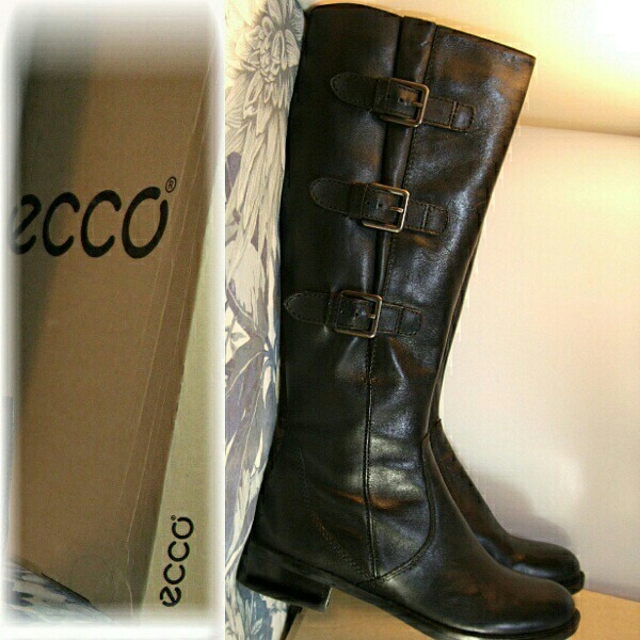 未使用【ecco】ベルテッドライディングブーツ*EU37╱23.5cm*黒*乗馬の ...