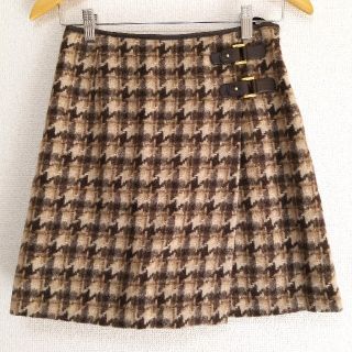 アナイ(ANAYI)の【美品】アナイ ウール 千鳥格子 チェック ラップスカート 36(S)(ミニスカート)