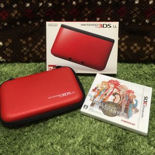 ニンテンドー3DS(ニンテンドー3DS)の送料無料！ニンテンドー3DS LL レッド ブラック ポーチソフト付き(携帯用ゲーム機本体)