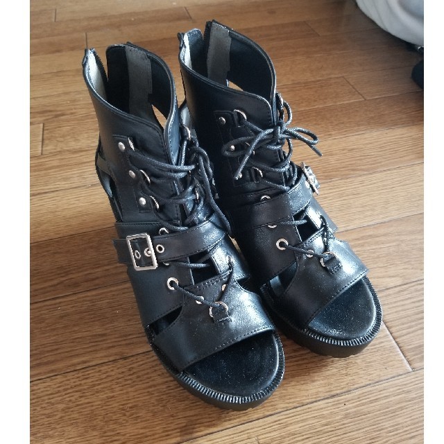 編み上げ ブーツサンダル 黒 レディースの靴/シューズ(サンダル)の商品写真