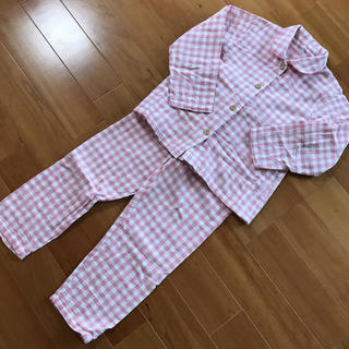 オーガニックコットン パジャマ 130cm ピンクチェック 長袖上下セット☆(パジャマ)