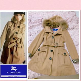 バーバリーブルーレーベル(BURBERRY BLUE LABEL)のバーバリー新品ファー襟ダッフルコート雑誌掲載Burberry銀座購入未使用美品(ダッフルコート)