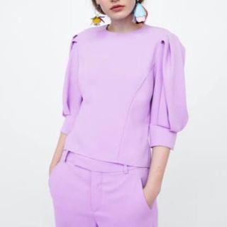 ザラ(ZARA)のZARA ザラ トップス ブラウス XS 美品 ピンクパープル(シャツ/ブラウス(長袖/七分))