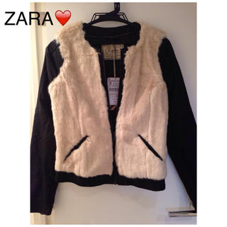 ザラ(ZARA)のZARAフェイクファーレザージャケット(ノーカラージャケット)