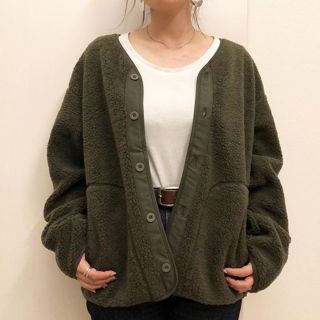 ジーユー(GU)の完売★GU★シープボアフリースカーディガン★オリーブ★M(カーディガン)