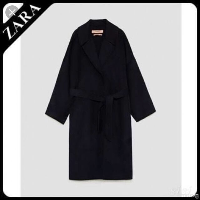 ZARA(ザラ)の【グレー様専用】ZARA ベルト付きロングコート ネイビー レディースのジャケット/アウター(ロングコート)の商品写真