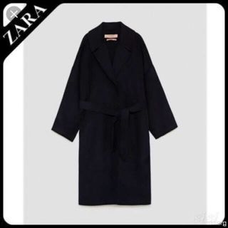 ザラ(ZARA)の【グレー様専用】ZARA ベルト付きロングコート ネイビー(ロングコート)