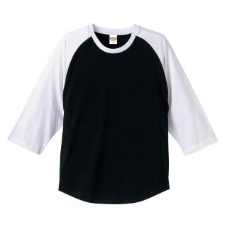 5.0オンス ラグラン 3/4スリーブ Tシャツ ブラック／ホワイト Mサイズ(Tシャツ/カットソー(七分/長袖))