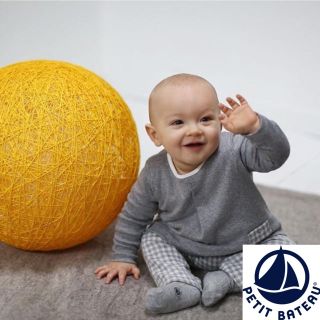 プチバトー(PETIT BATEAU)の【新品】プチバトー 12m ヴィシーチェックセットアップロンパース(ロンパース)