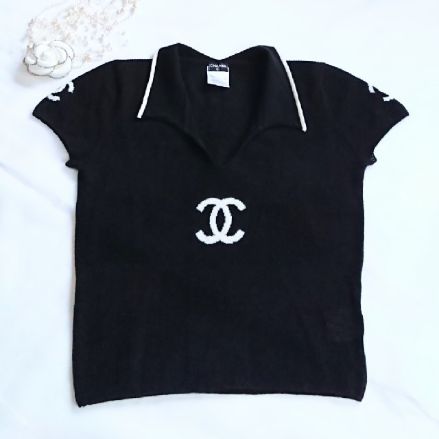 高い素材 CHANEL シャネルセーター☆半袖ニットカシミア☆ＣoＣoマーク