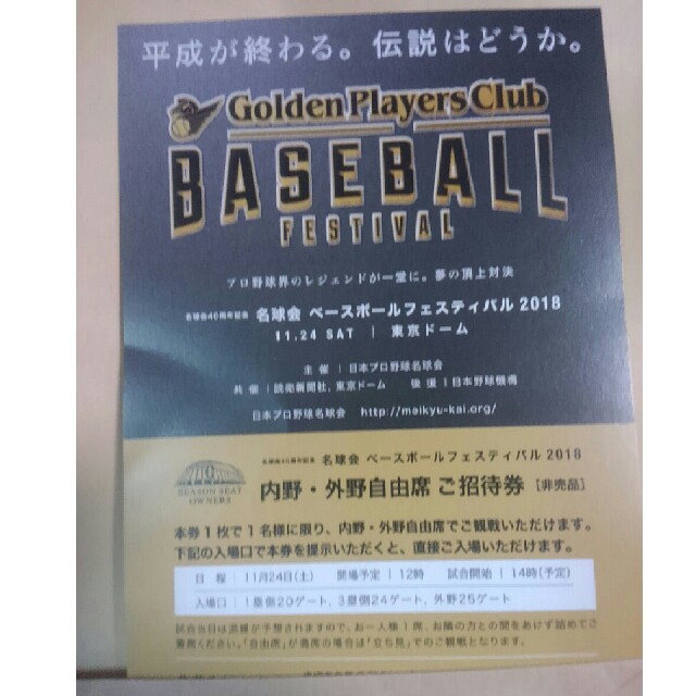 ベースボールフェスティバル　招待券1枚 チケットのスポーツ(野球)の商品写真