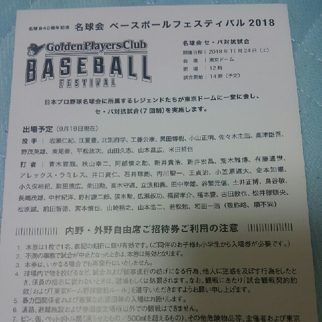 ベースボールフェスティバル　招待券1枚 チケットのスポーツ(野球)の商品写真