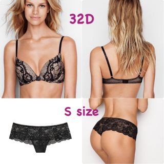 ヴィクトリアズシークレット(Victoria's Secret)の新品 ヴィクトリアシークレット レース ブラ パンティー セット 黒 C70 S(ブラ&ショーツセット)