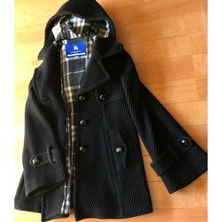 バーバリーブルーレーベル(BURBERRY BLUE LABEL)のバーバリー ブルーレーベル コート 裏地 キュプラ チェック 黒 38(ピーコート)