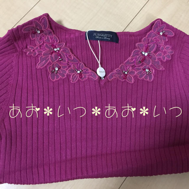 JUSGLITTY(ジャスグリッティー)のレース×シフォン刺繍ニット🎀 レディースのトップス(ニット/セーター)の商品写真