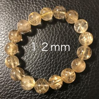 早い者勝ち！大粒１２mm タイチンルチルブレスレット 内径１７cm 調整可能(ブレスレット/バングル)