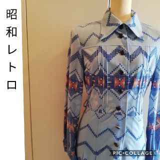 【昭和レトロ】総柄ロングワンピース　水色(ロングワンピース/マキシワンピース)