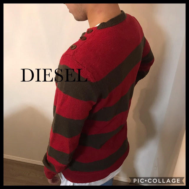 DIESEL(ディーゼル)のDIESEL赤✖️茶ボーダーニット‼️ メンズのトップス(ニット/セーター)の商品写真