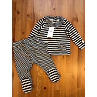 プチバトー(PETIT BATEAU)の新作☆12ｍ プチバトー チュビックボーダー２点セット(ロンパース)