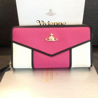 ヴィヴィアンウエストウッド(Vivienne Westwood)のヴィヴィアンウエストウッド ❤️バイカラー長財布❤️バラ色×ホワイト(財布)