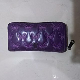 アナスイ(ANNA SUI)のANNA SUI アナスイ 長財布 パープル 蝶刺繍 本革 ビンテージ加工(財布)