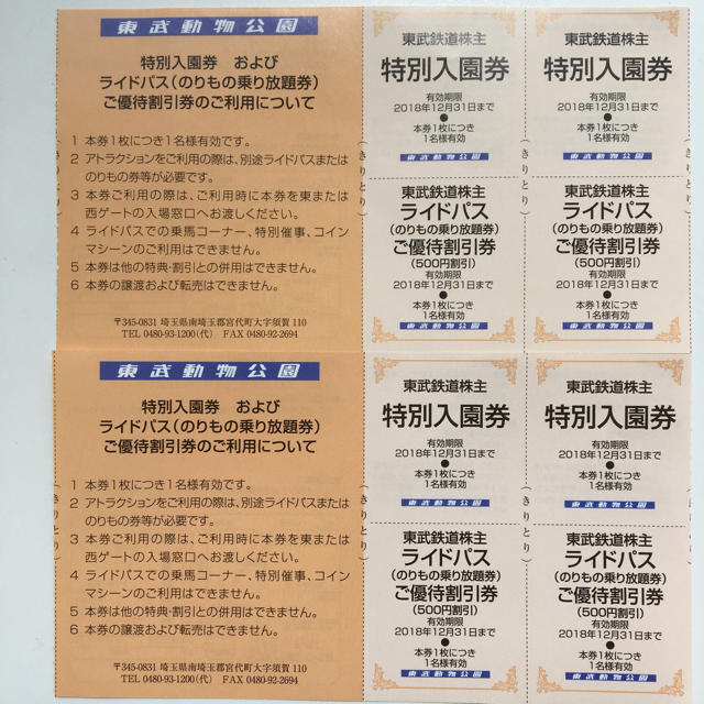 ４枚組✨イルミネーションが綺麗✨東武動物公園無料ご入園 券乗り物乗り放題割引券付 チケットの施設利用券(動物園)の商品写真