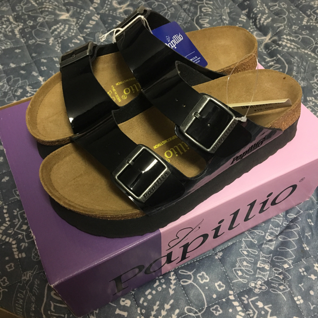 BIRKENSTOCK サンダル 黒 厚底 皮 ビルケンシュトック