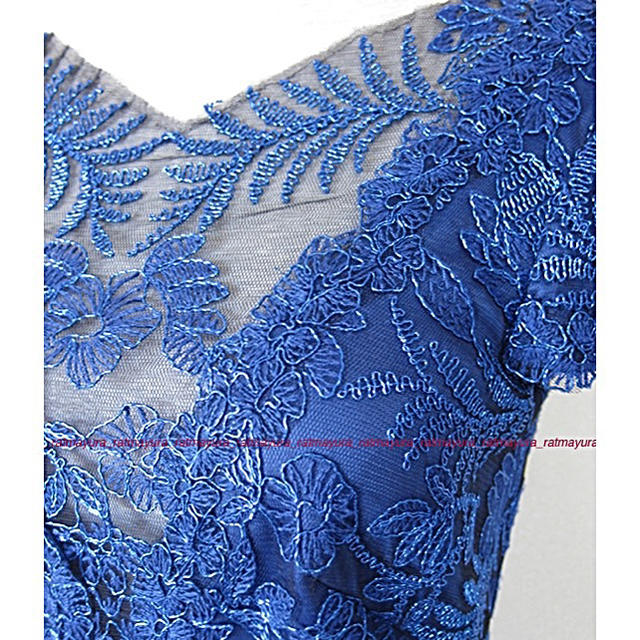 TADASHI SHOJI(タダシショウジ)のTADASHI SHOJIフローラル刺繍レース*ロングドレス*ジュエルブルー黒4 レディースのフォーマル/ドレス(ロングドレス)の商品写真