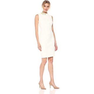 カルバンクライン(Calvin Klein)の新品　カルバンクライン 膝丈ワンピース 通勤ドレス ホワイト(ひざ丈ワンピース)