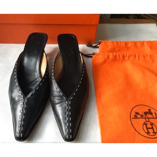 エルメス(Hermes)のエルメス ミュール 38 黒 レザー 中古(ミュール)