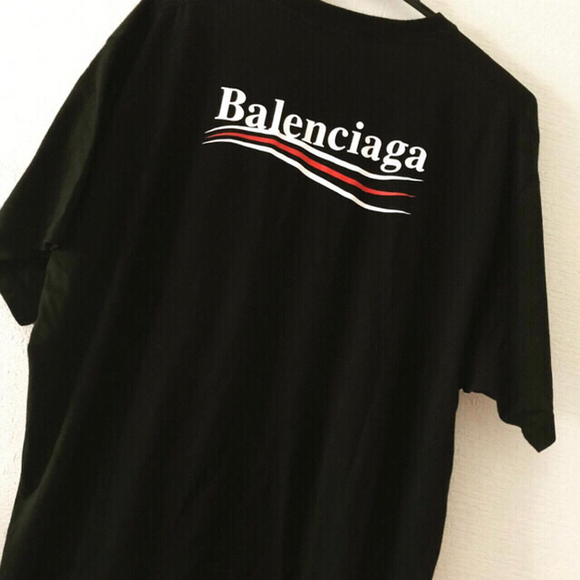 BALENCIAGA ブラック キャンペーンロゴ Tシャツレディース