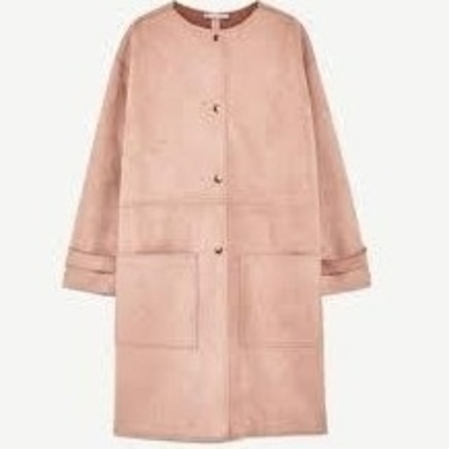 ZARA(ザラ)のZARA ピンク フェイクスエード コート Sサイズ レディースのジャケット/アウター(ノーカラージャケット)の商品写真