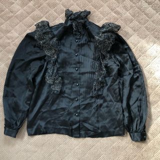 グリモワール(Grimoire)のvintage★古着★昭和★レトロ★美品★シルク★個性的★ブラウス★シャツ★黒(シャツ/ブラウス(長袖/七分))