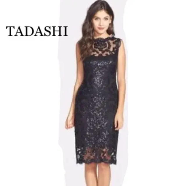 TADASHI SHOJI ◆総レース ネイビー ワンピース4肩幅