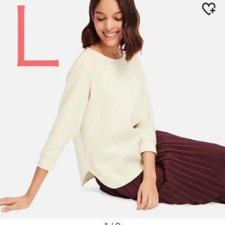 ユニクロ(UNIQLO)のユニクロ ワッフルクルーネックT 7分袖 オフホワイト Ｌ(カットソー(長袖/七分))