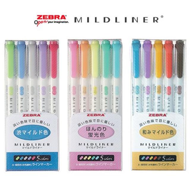 ZEBRA(ゼブラ)のゼブラ マイルドライナー5色セット新色含む WKT7-5C, 全5点セット  インテリア/住まい/日用品の文房具(ペン/マーカー)の商品写真