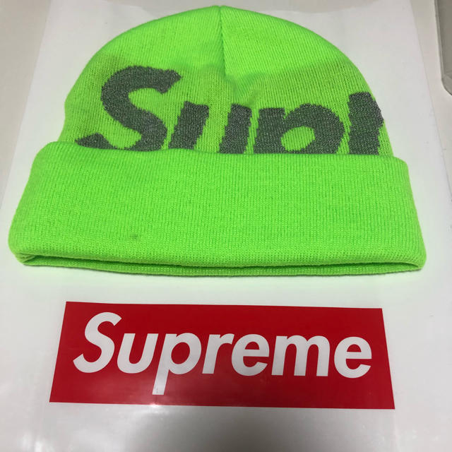 supreme big logo beanie bright Green ビーニ