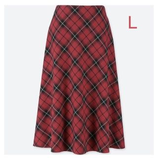 ユニクロ(UNIQLO)のユニクロ チェック フレア スカート Lサイズ／レッド 新品タグ付き！(ロングスカート)