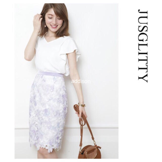JUSGLITTY ♡  紫陽花色 ♡レースプリントタイトスカート 1