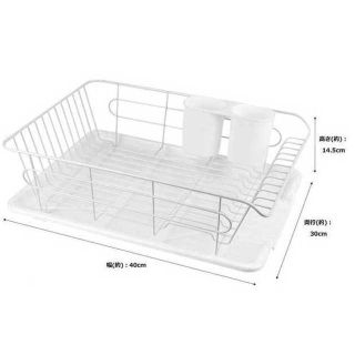 便利‼︎食器水切カゴ水が流れるトレー ホワイト☆横置タイプ(その他)