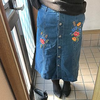 フリークスストア(FREAK'S STORE)のFreak's store お花 刺繍デニムスカート(ロングスカート)