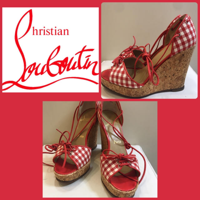 Christian Louboutin(クリスチャンルブタン)のクリスチャンルブタン♡レッドキャンバスの上 レースアップ  サンダル♡ レディースの靴/シューズ(サンダル)の商品写真