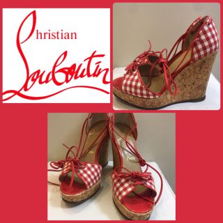 クリスチャンルブタン(Christian Louboutin)のクリスチャンルブタン♡レッドキャンバスの上 レースアップ  サンダル♡(サンダル)