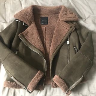 ザラ(ZARA)のzara  フェイクムートンライダースコートジャケット(ムートンコート)