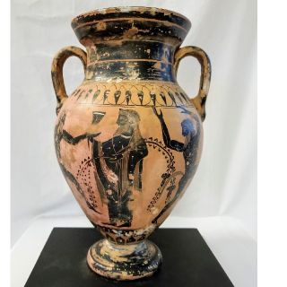 古代ローマ以前/紀元前5世紀頃 古代ギリシャ陶器/黒絵式レキュトス美術品(陶芸)