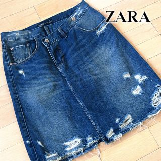 ザラ(ZARA)の超美品 (USA)M ZARA ザラ ダメージ デニムスカート(ミニスカート)