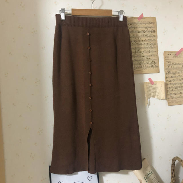 GOGOSING(ゴゴシング)の韓国ファッション タイトスカート ブラウン ニット レディースのスカート(ロングスカート)の商品写真